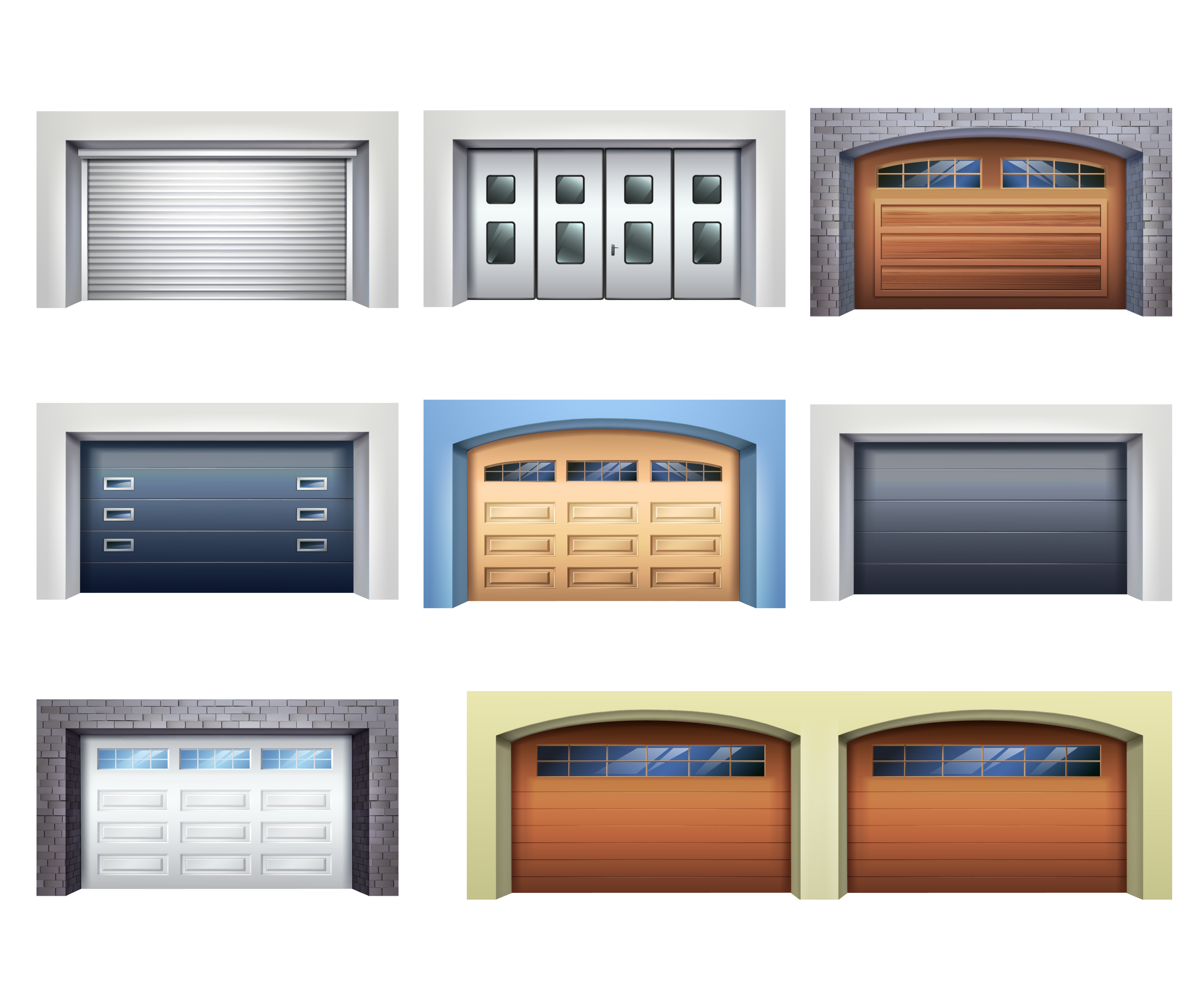 Staged family discussing garage door options with technician