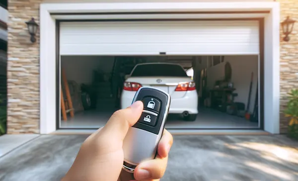 technician adjusting garage door sensors