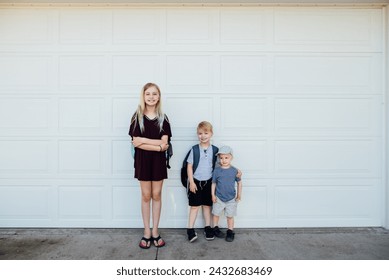 Family Enjoying Home Modern Wood Garage Door Background