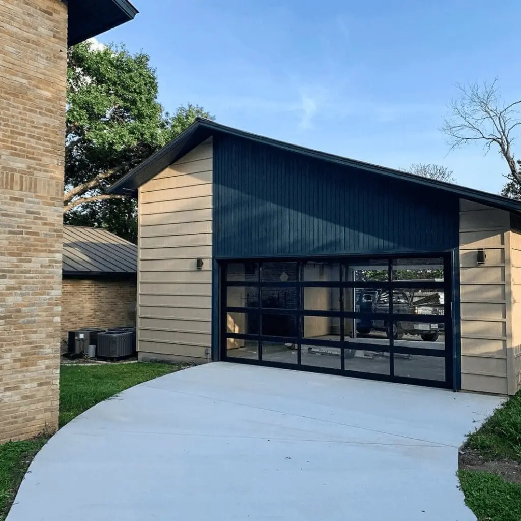 energy efficient garage with frosted glass doors bright workshop
