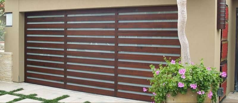 Collage of various wood species used in roll-up garage doors