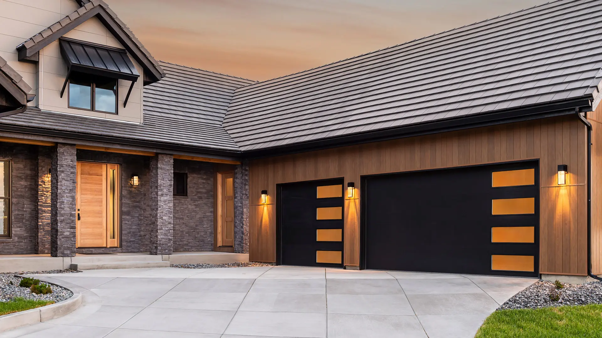 Create an intricate collage showcasing a variety of fabric garage door textures