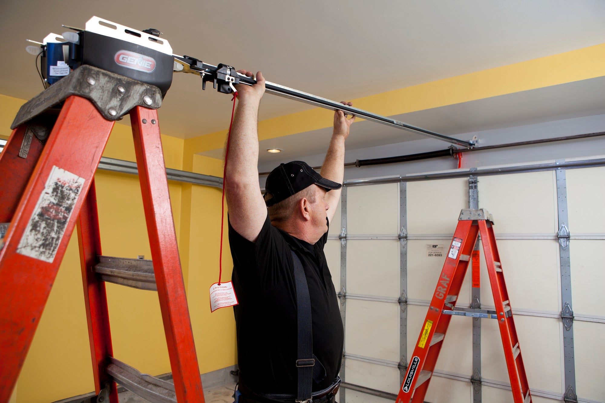 Before-and-after comparison of a garage door renovation