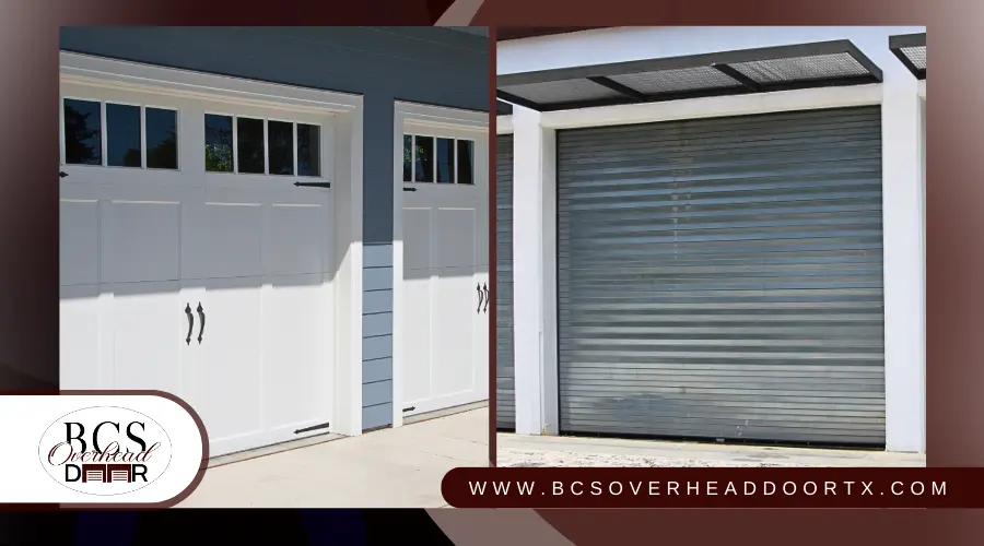 Couple Discussing Wood Garage Door Options with Contractor