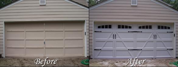 Technician repairing garage door summer heat