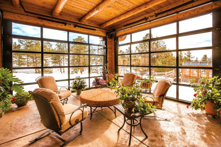 Glass garage door indoor outdoor space