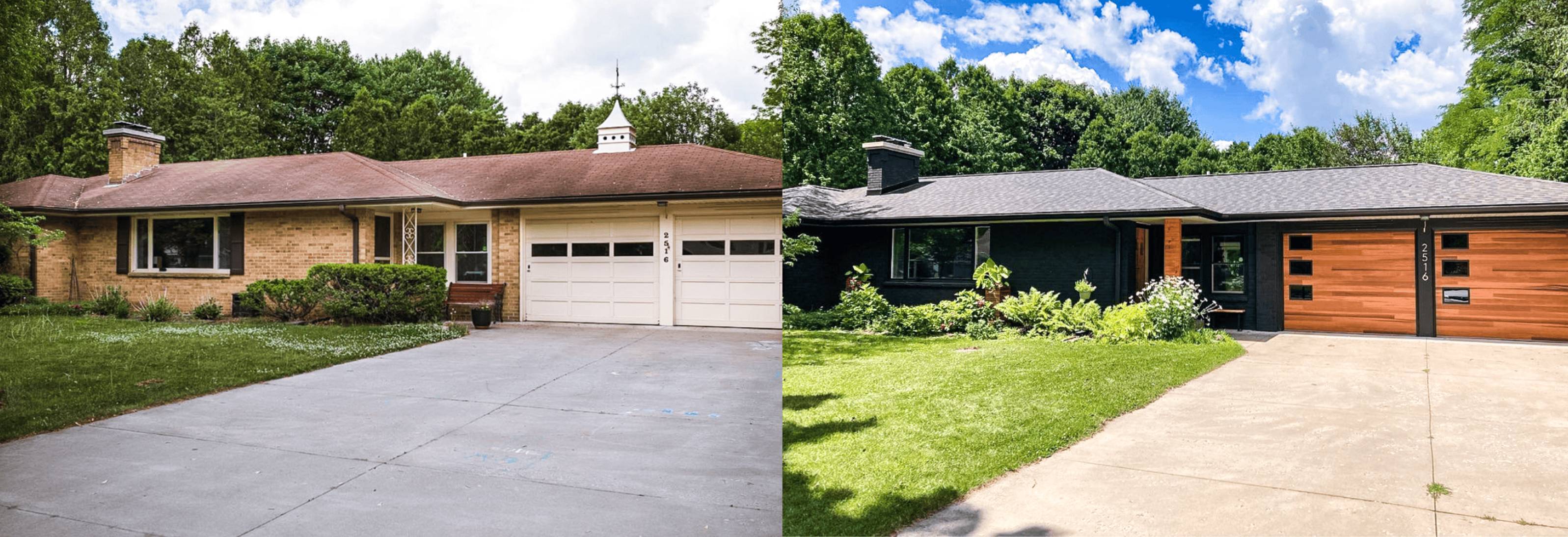 Black wooden garage door installation process professional photos