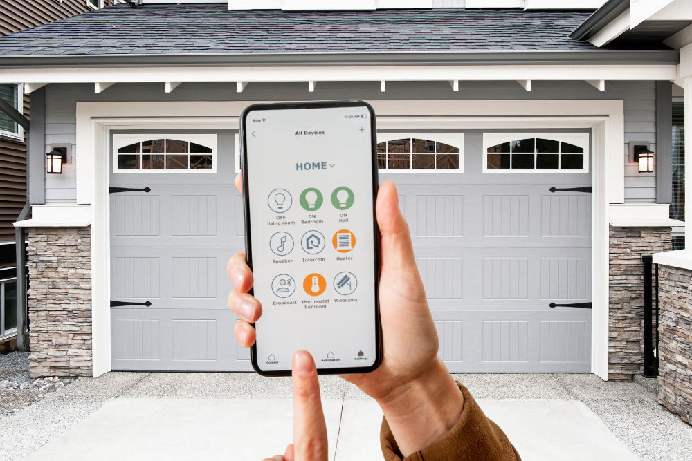 Smart garage door opener close-up Wi-Fi symbol high-resolution image
