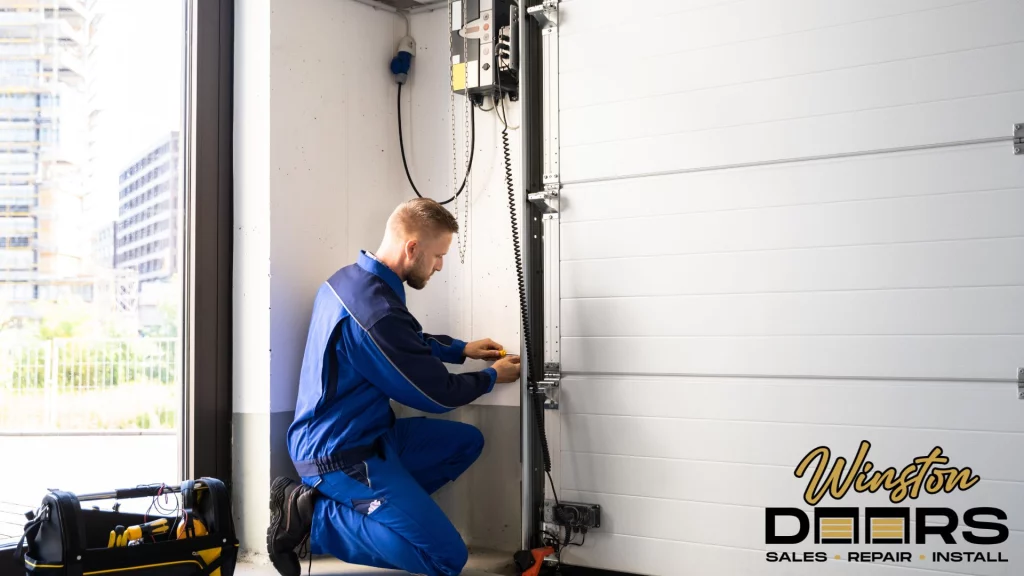 Team Inspecting Roll Up Garage Door Maintenance