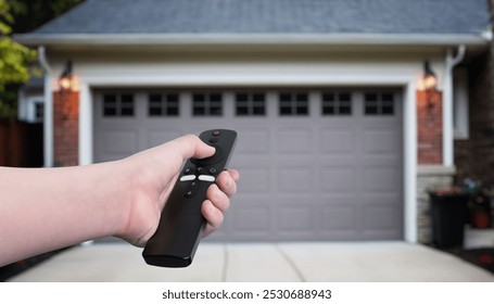 Homeowner controlling garage door with smartphone app